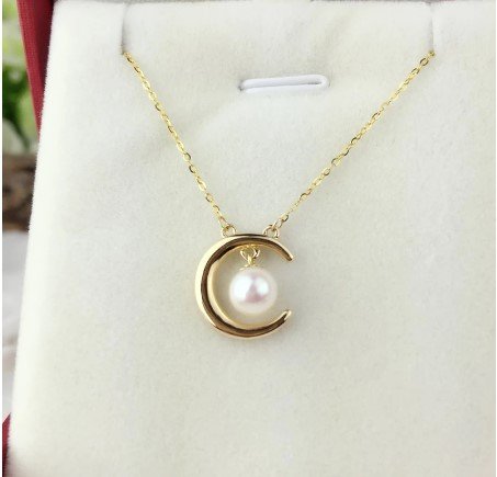 Crescent Moon Necklace with Pearl in 14k gold