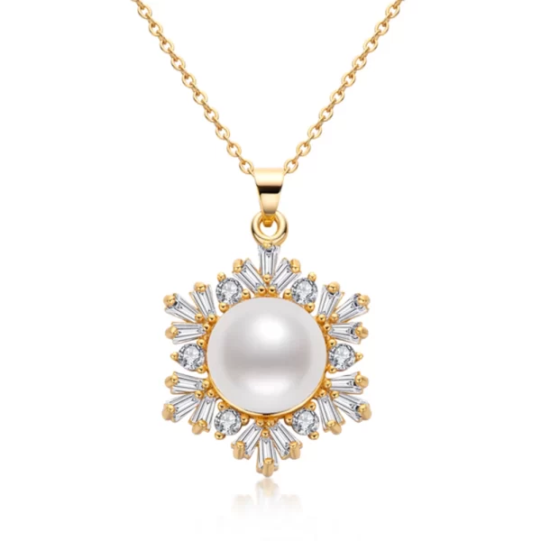 Brilliant necklace with pearls and 14k gold